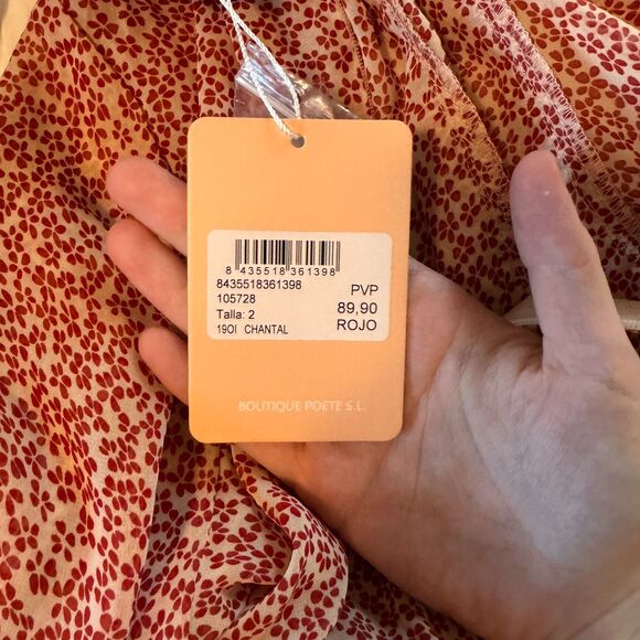 Poeté Chantal Red Floral Ruffle Neck Midi Dress - Picture 4 of 6